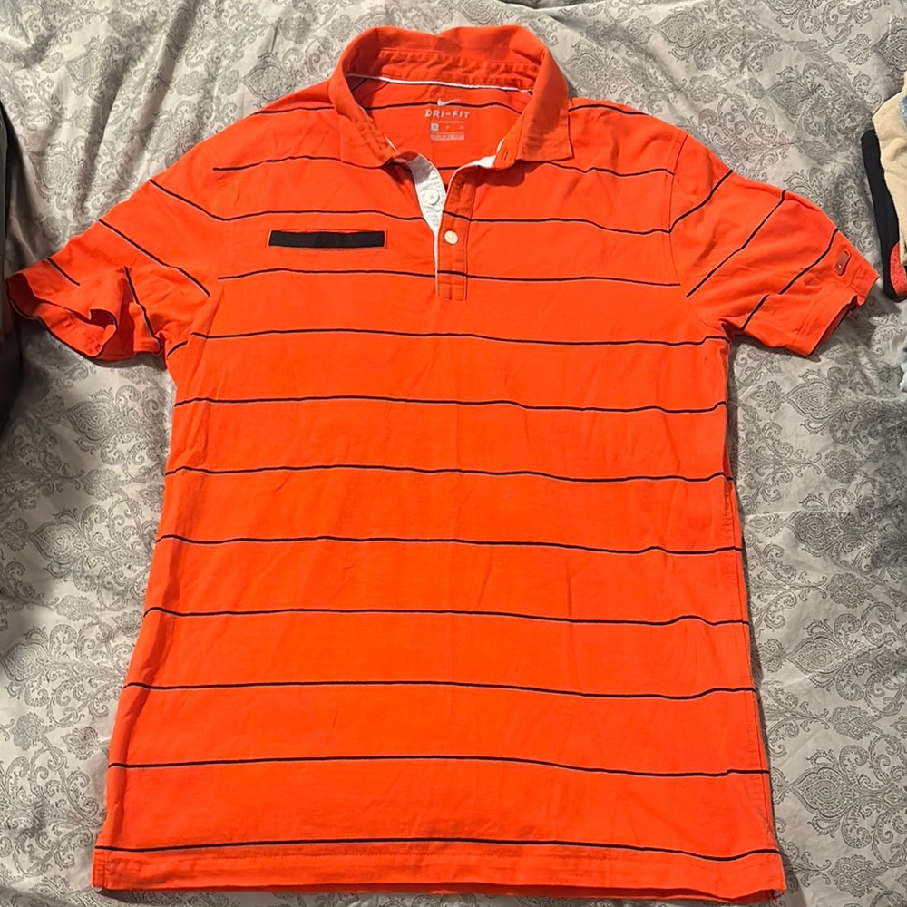 NikeOrange and Black Striped Polo Shirt